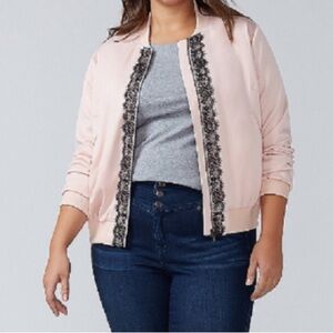 Lane Bryant Pink Bomber Jacket with Lace Trim